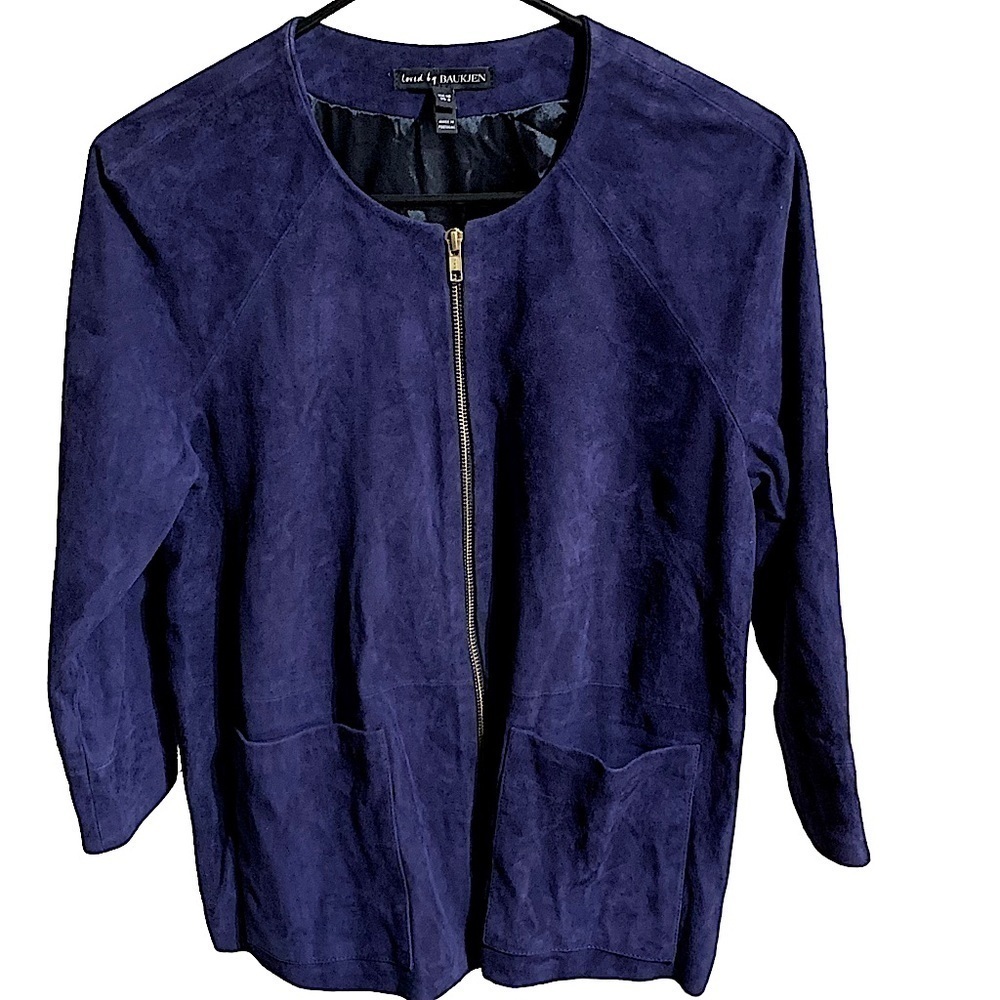 𝅺LOVED by Baukjen Zip Front Boxy Blue Suede Jacket Size 6